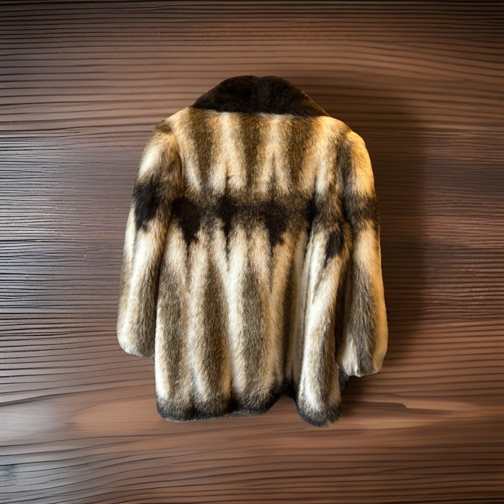 Olympia Limited Inc Faux Fur Coat Jacket Large USA Beige Brown Black Vintage‎ - Picture 4 of 8